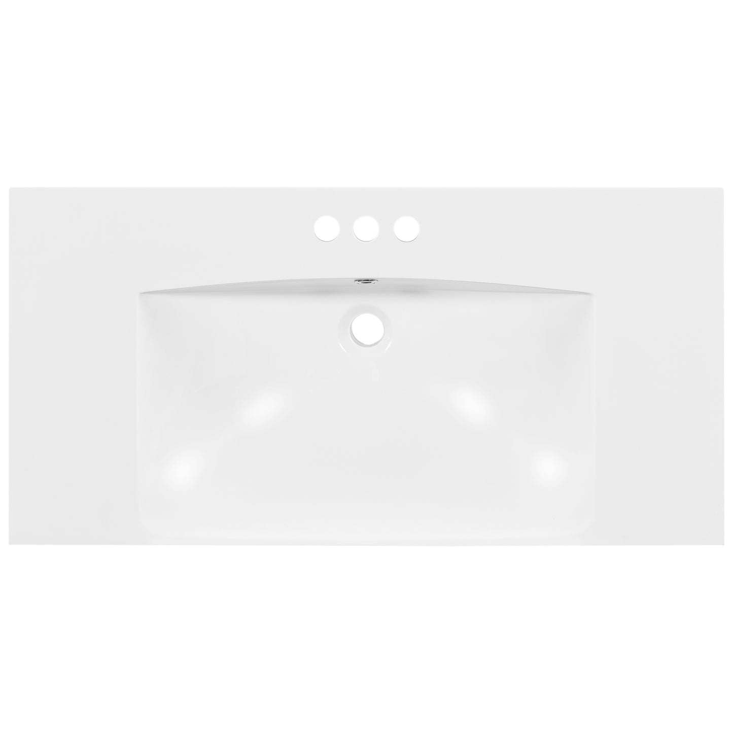 [Sink Only] 36x18" Rectangular 3 Hole Bathroom Resin Sink, Vanity Top Sink Only, Fits 4" Center Faucet, White (Faucet and cabinet not included)
