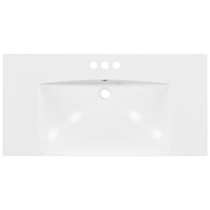 [Sink Only] 36x18" Rectangular 3 Hole Bathroom Resin Sink, Vanity Top Sink Only, Fits 4" Center Faucet, White (Faucet and cabinet not included)