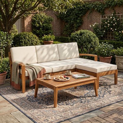 3-Piece Acacia Wood L-Shaped Patio Sofa Set