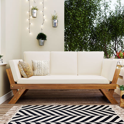 Natural Beige Acacia Wood Patio Daybed Sofa Set for Outdoor