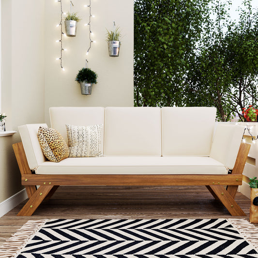 Natural Beige Acacia Wood Patio Daybed Sofa Set for Outdoor