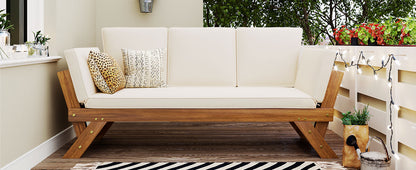 Natural Beige Acacia Wood Patio Daybed Sofa Set for Outdoor