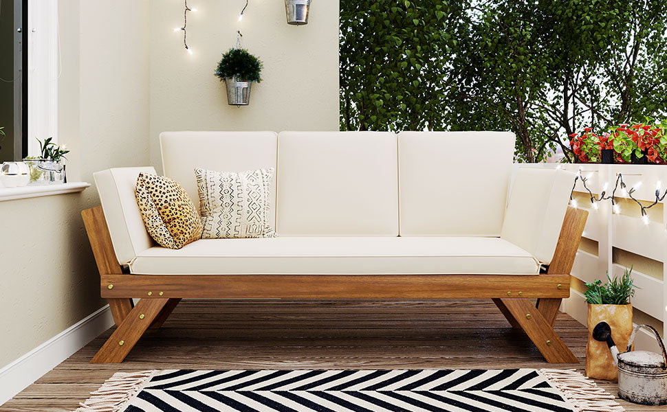 Natural Beige Acacia Wood Patio Daybed Sofa Set for Outdoor
