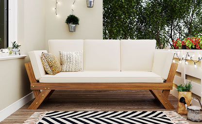 Natural Beige Acacia Wood Patio Daybed Sofa Set for Outdoor