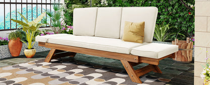 Natural Beige Acacia Wood Patio Daybed Sofa Set for Outdoor