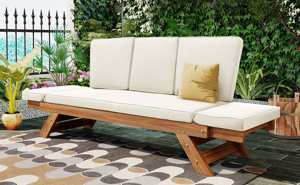 Natural Beige Acacia Wood Patio Daybed Sofa Set for Outdoor