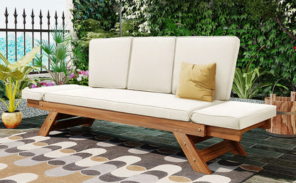 Natural Beige Acacia Wood Patio Daybed Sofa Set for Outdoor