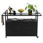 Black Outdoor Wicker Rolling Bar Cart with Glass Top for Patio, Poolside, or Backyard Parties