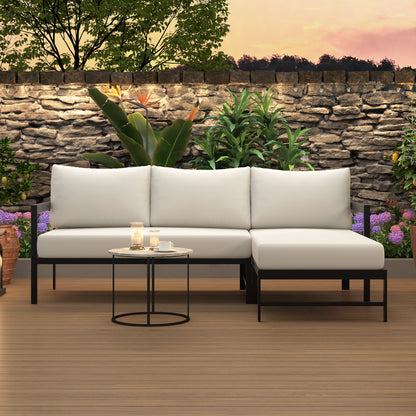 Beige Iron L-Shaped Patio Sofa Set - 3 Person Outdoor