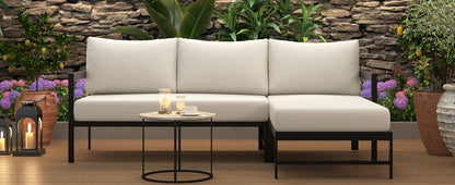 Beige Iron L-Shaped Patio Sofa Set - 3 Person Outdoor