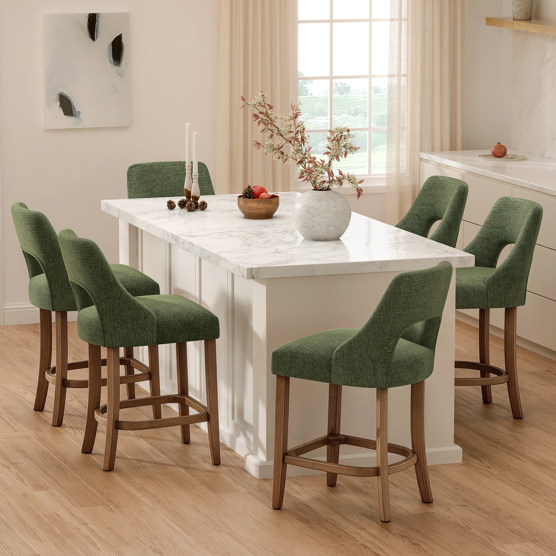 Bar Stools Set of 2, Upholstered Counter Height Bar Stools, Modern Counter Stools with Wood Legs for Kitchen Island Dining Room Bar