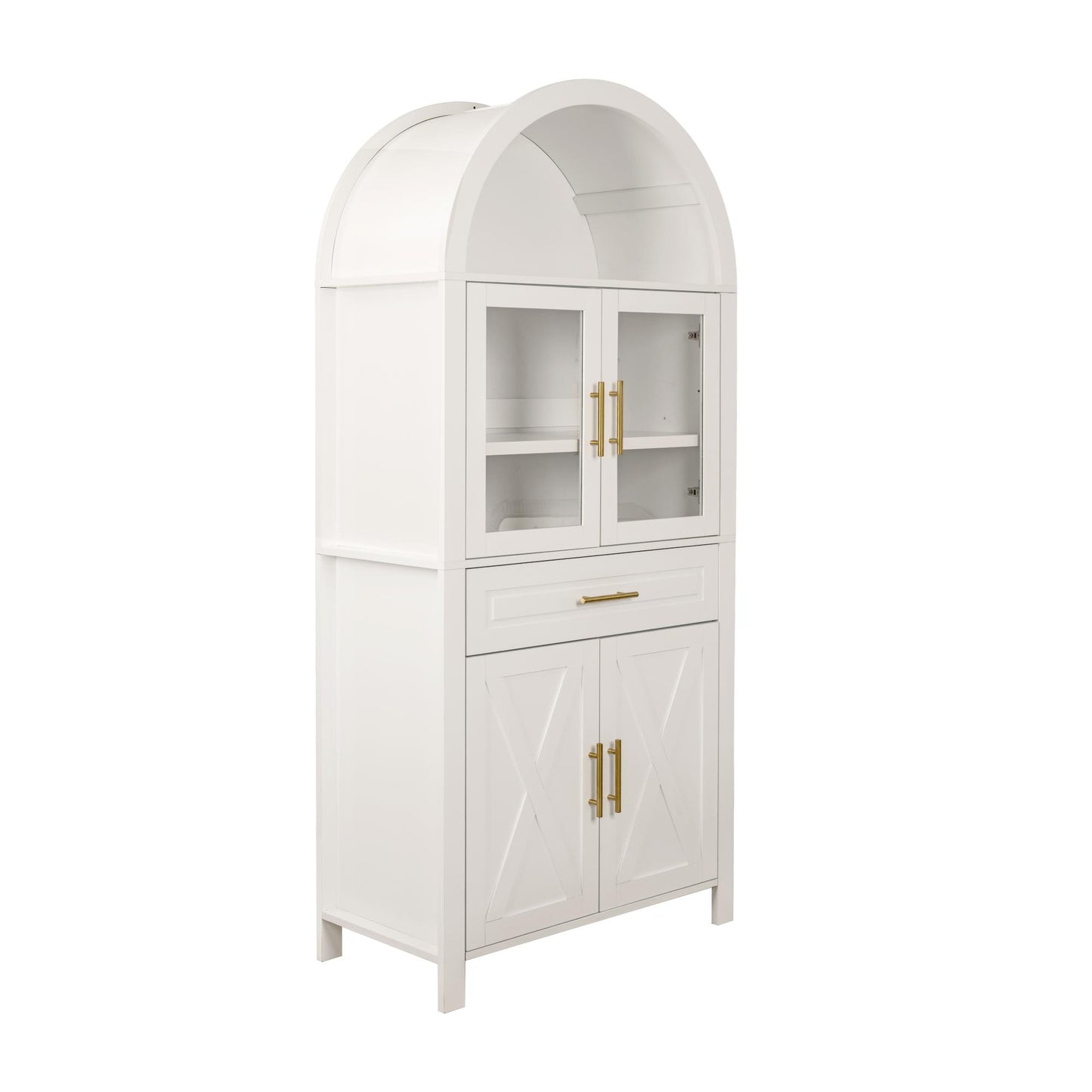 71" White Farmhouse Kitchen Pantry Cabinet with Glass Door - image 16