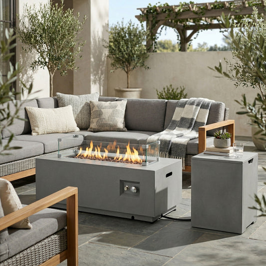42" Propane Fire Pit Table - Gray Steel Outdoor Heating