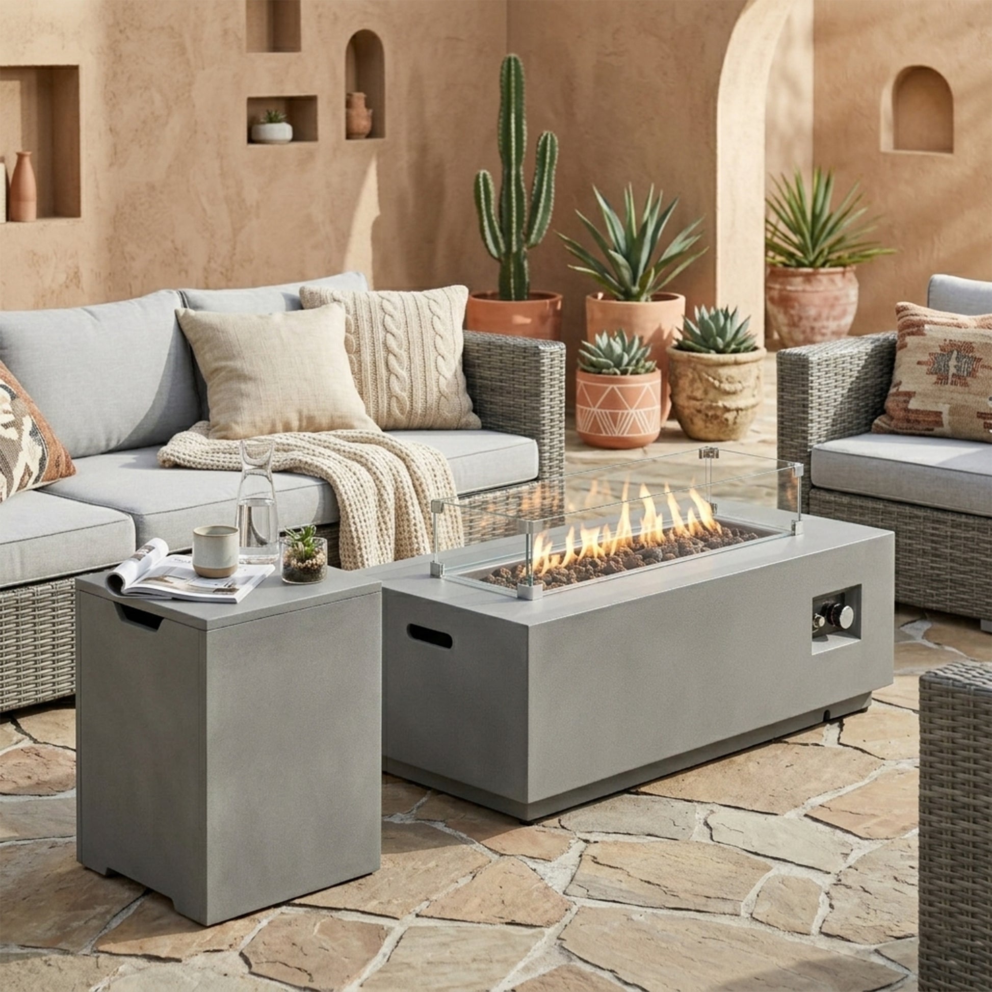 42" Propane Fire Pit Table - Gray Steel Outdoor Heating