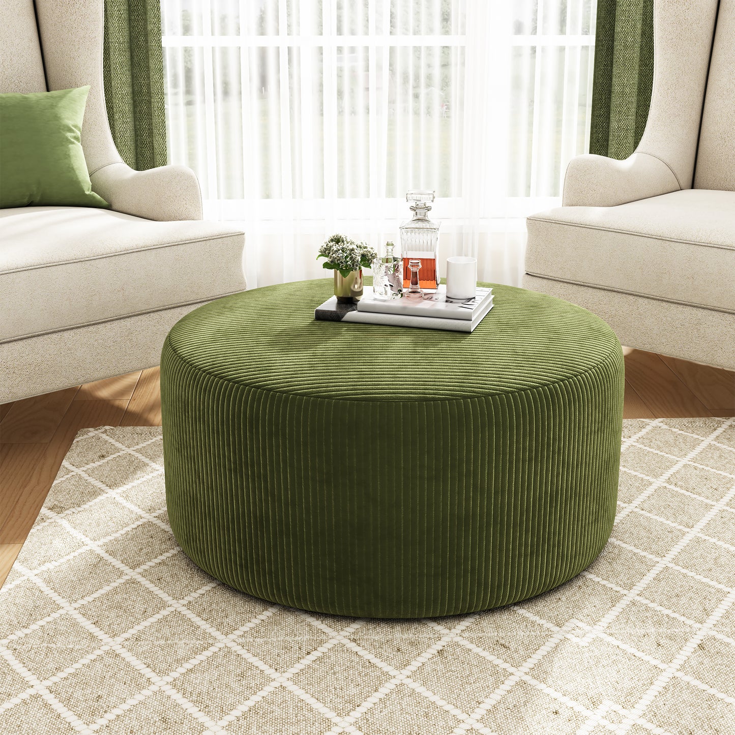 Velvet Round Ottoman