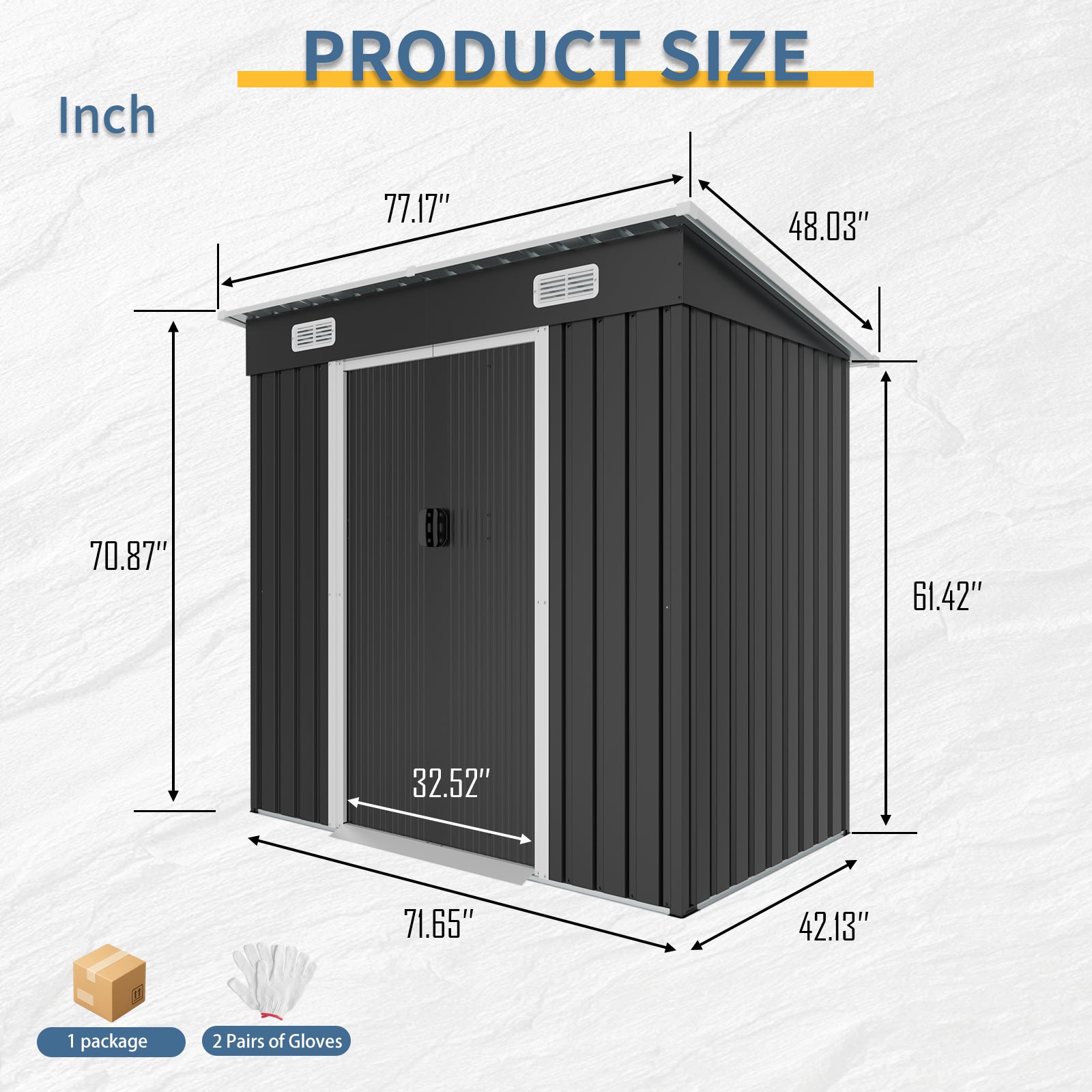 6x4ft Metal Shed, Sliding-Door Outdoor Storage Building with Ventilation Vents & Threshold,Galvanized Steel Shed for Garden, Yard(6.43*4 FT)