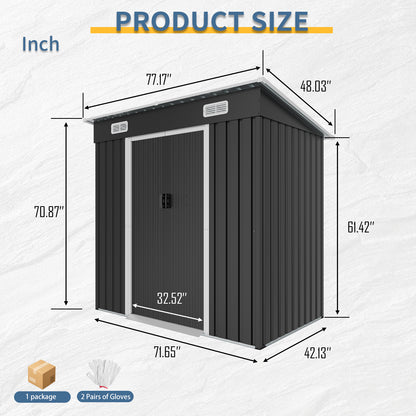 6x4ft Metal Shed, Sliding-Door Outdoor Storage Building with Ventilation Vents & Threshold,Galvanized Steel Shed for Garden, Yard(6.43*4 FT)