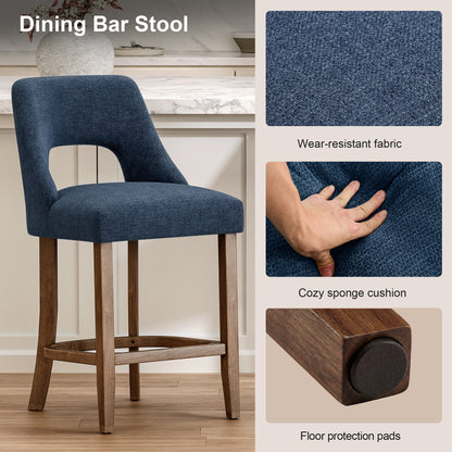 Bar Stools Set of 2, Upholstered Counter Height Bar Stools, Modern Counter Stools with Wood Legs for Kitchen Island Dining Room Bar