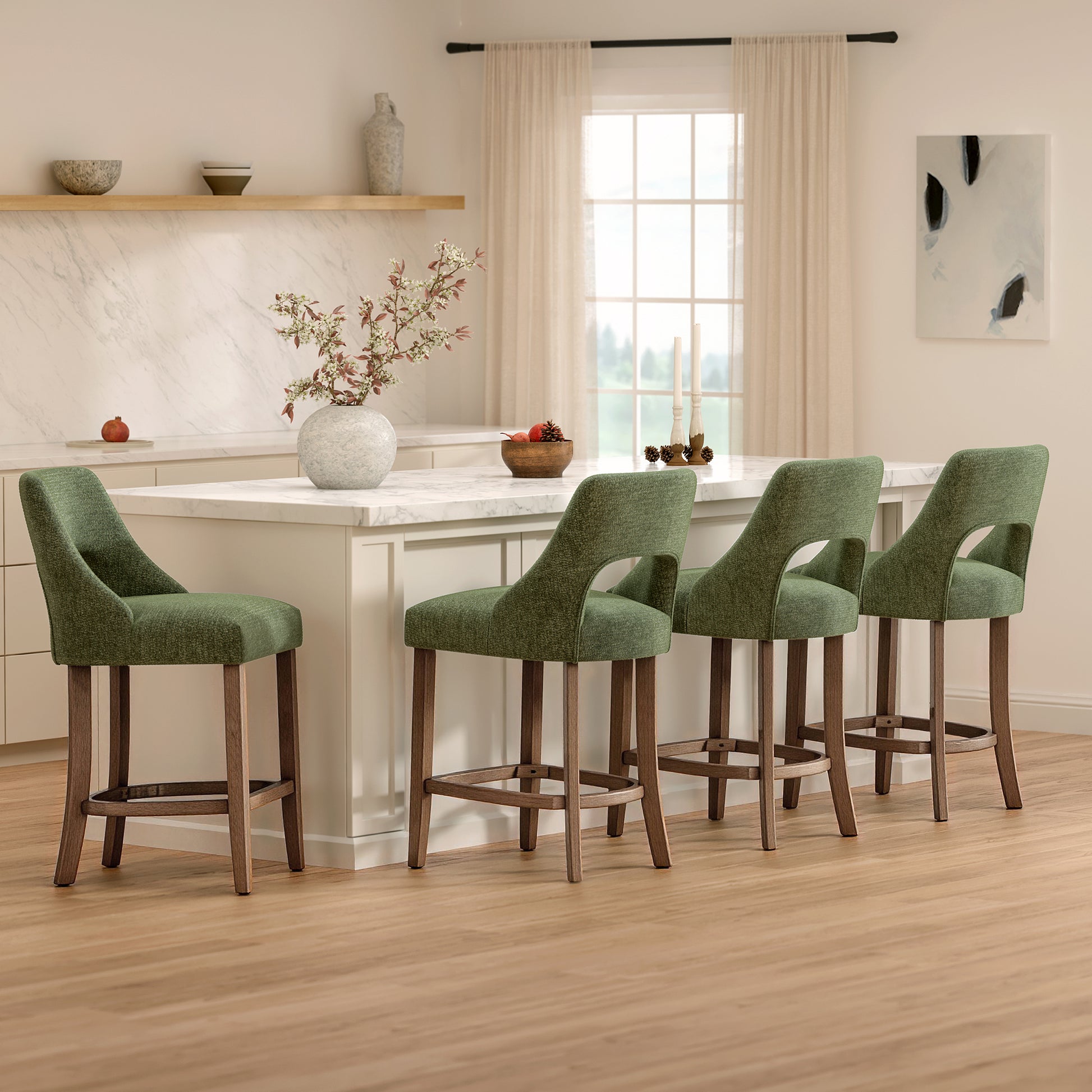 Bar Stools Set of 2, Upholstered Counter Height Bar Stools, Modern Counter Stools with Wood Legs for Kitchen Island Dining Room Bar