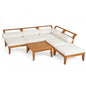 6-Piece Teak Acacia Wood Modular Outdoor Sectional Sofa Set with Convertible Daybed and Ottoman