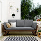 Adjustable Wooden Outdoor Daybed Chaise Lounge with Gray Cushion and Brown Finish
