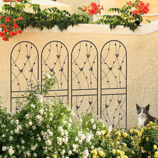 4-Pack 71-Inch Black Butterfly Metal Garden Trellis Set for Climbing Plants