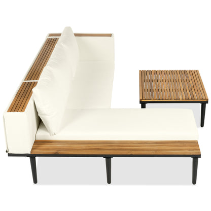 6-Person Acacia Wood Patio Sofa Set - Beige for Outdoor