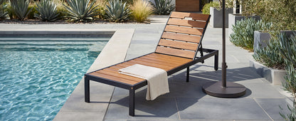 Black & Natural Acacia Wood Chaise Lounge - Outdoor Patio Seating