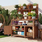 Outdoor Potting Bench with Hutch, Countertop, Shelves and Cabinets, Natural