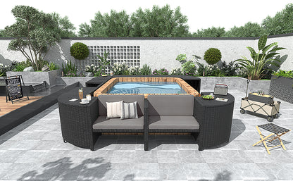 Grey Rattan Sectional Sofa Set Outdoor Patio Furniture