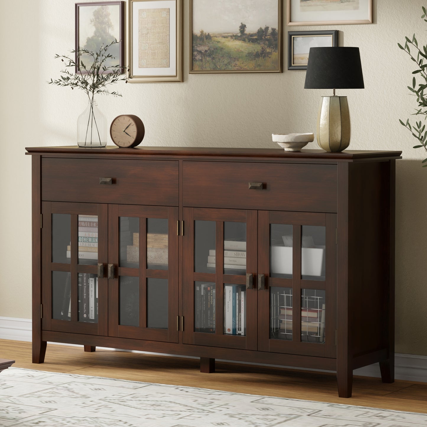 Artisan Solid Wood Large 4 Door Sideboard Buffet in Russet Brown