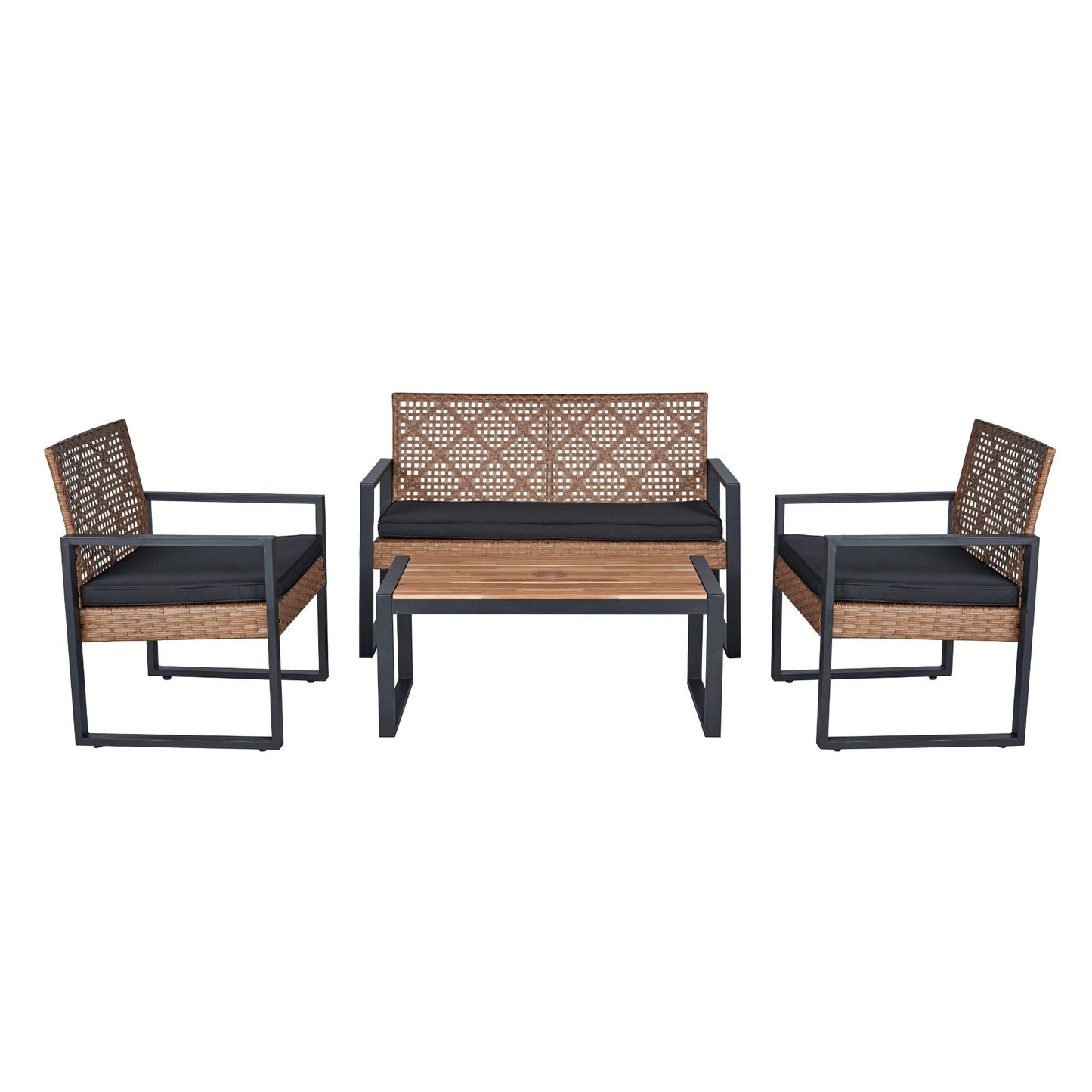 Modern 4-Piece Outdoor Patio Furniture Set with Acacia Wood Tabletop for Balcony, Porch, and Backyard Seating