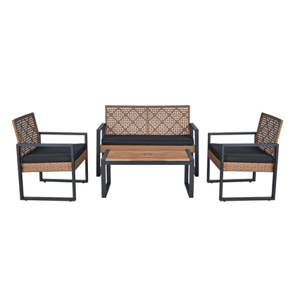 Modern 4-Piece Outdoor Patio Furniture Set with Acacia Wood Tabletop for Balcony, Porch, and Backyard Seating