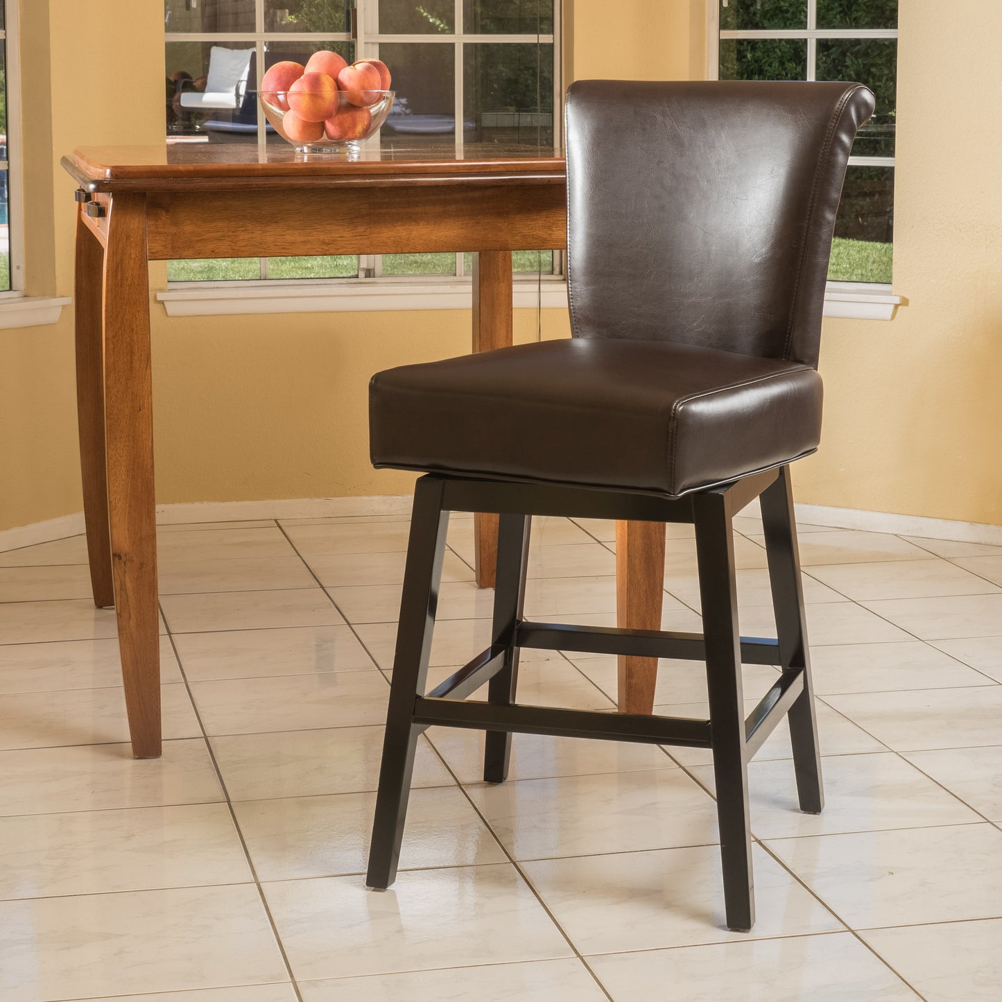 Brown PU Leather Swivel Counter Stool - 24 Inch