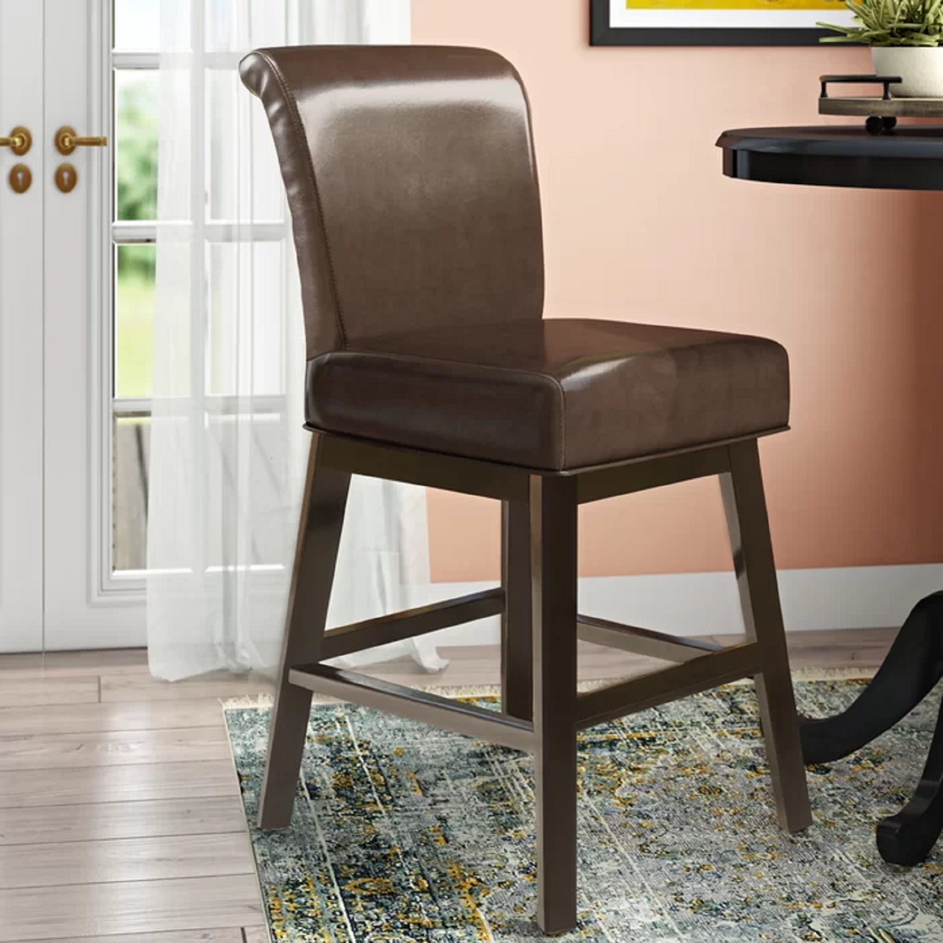 Brown PU Leather Swivel Counter Stool - 24 Inch