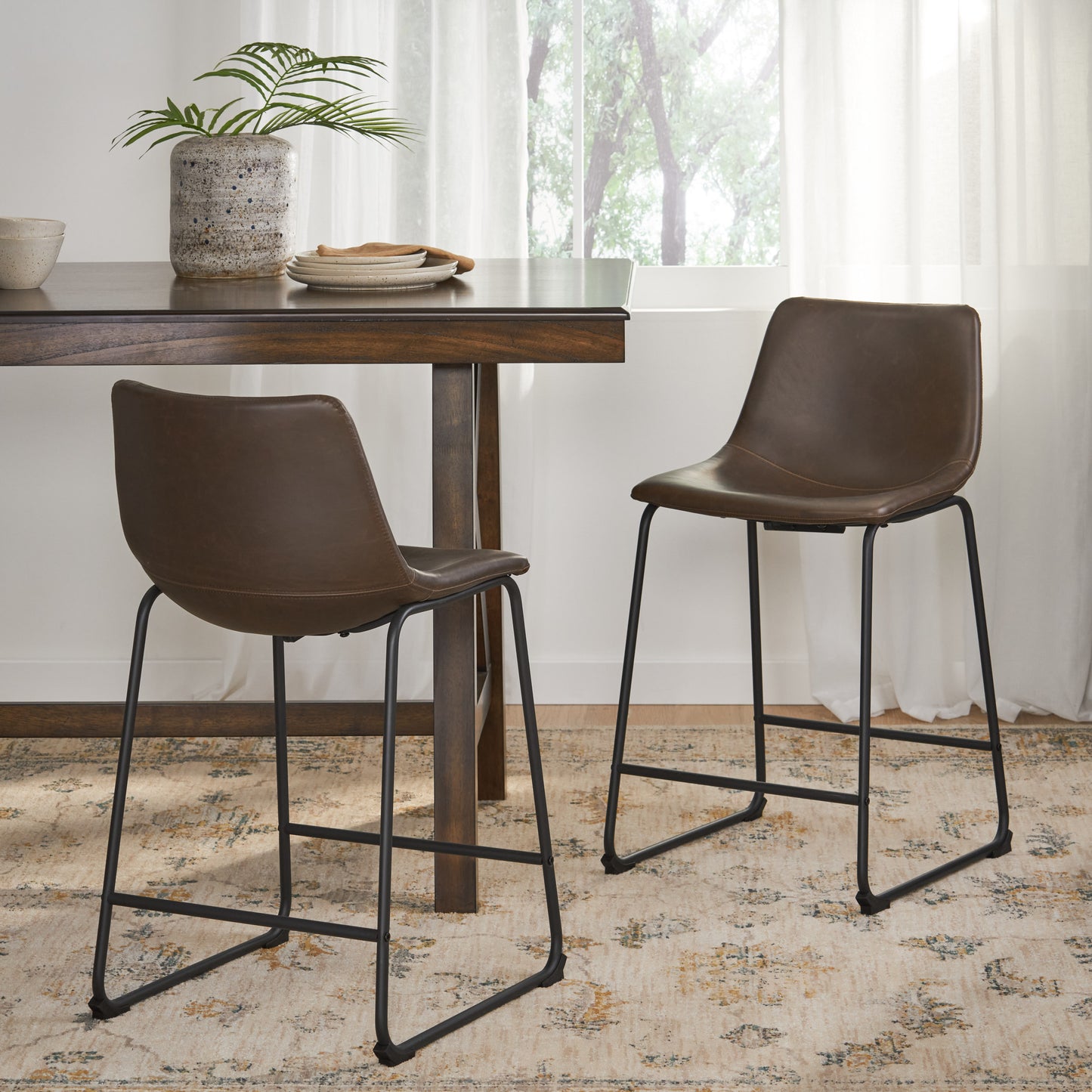Vintage Brown PU Counter Stools for Kitchen Dining Room