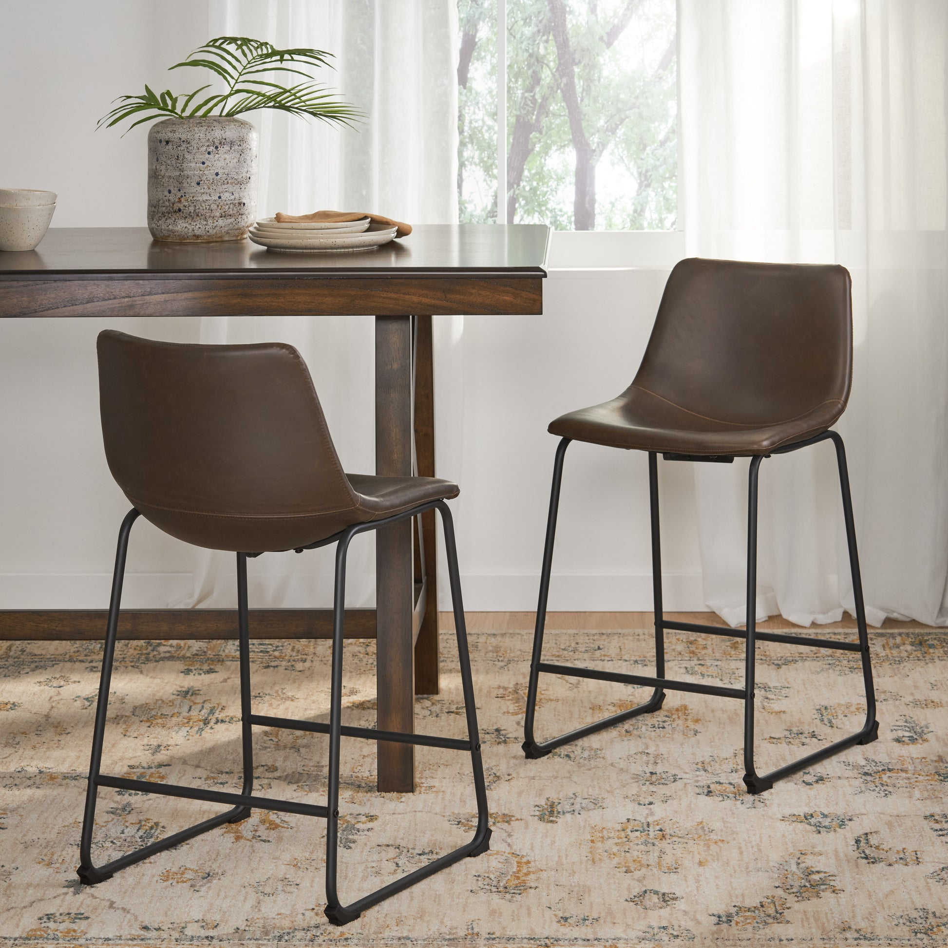 Vintage Brown PU Counter Stools for Kitchen Dining Room