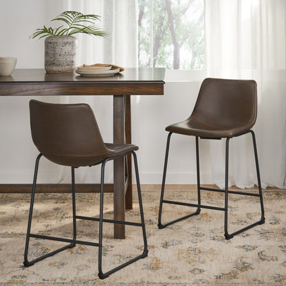 Vintage Brown PU Counter Stools for Kitchen Dining Room