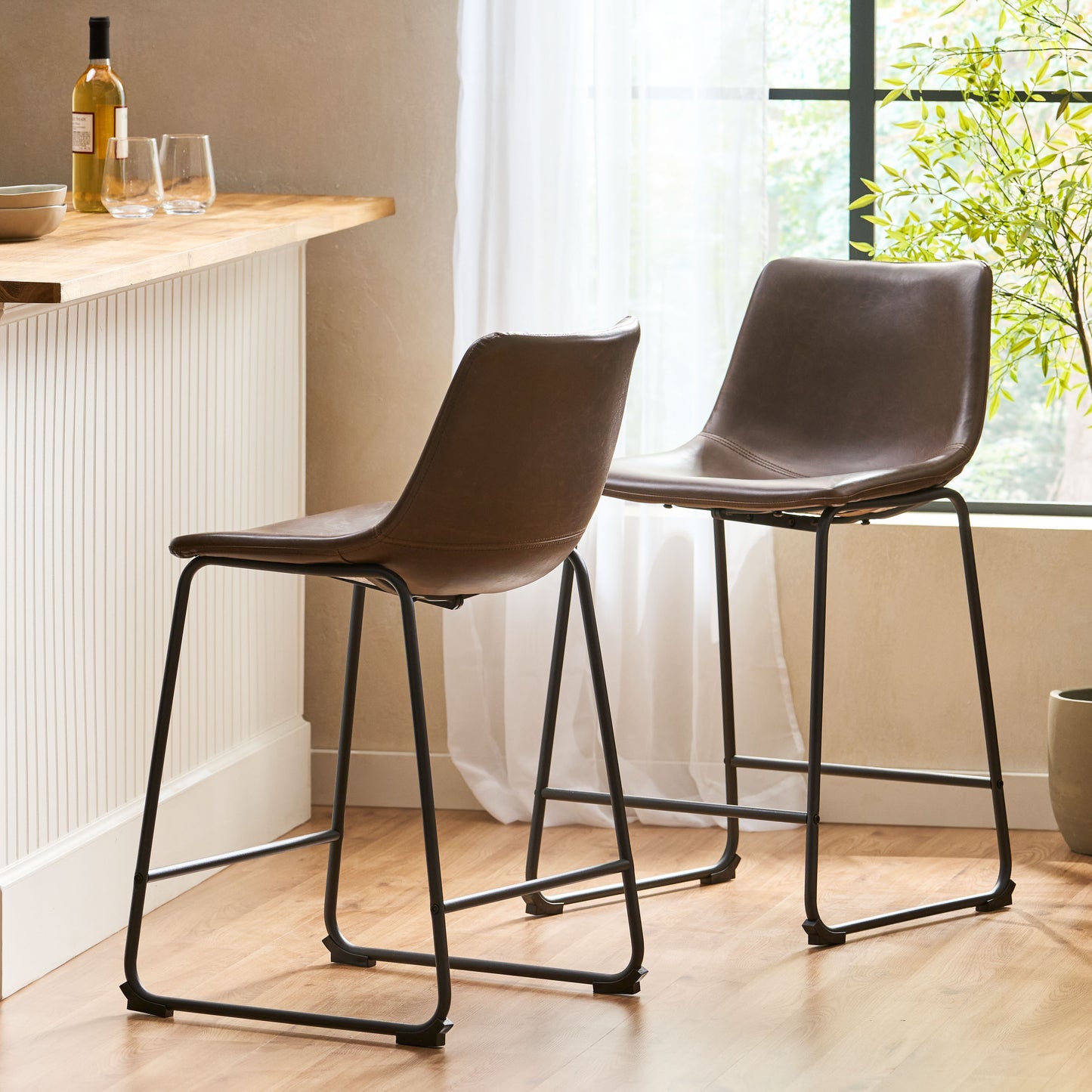 Vintage Brown PU Counter Stools for Kitchen Dining Room