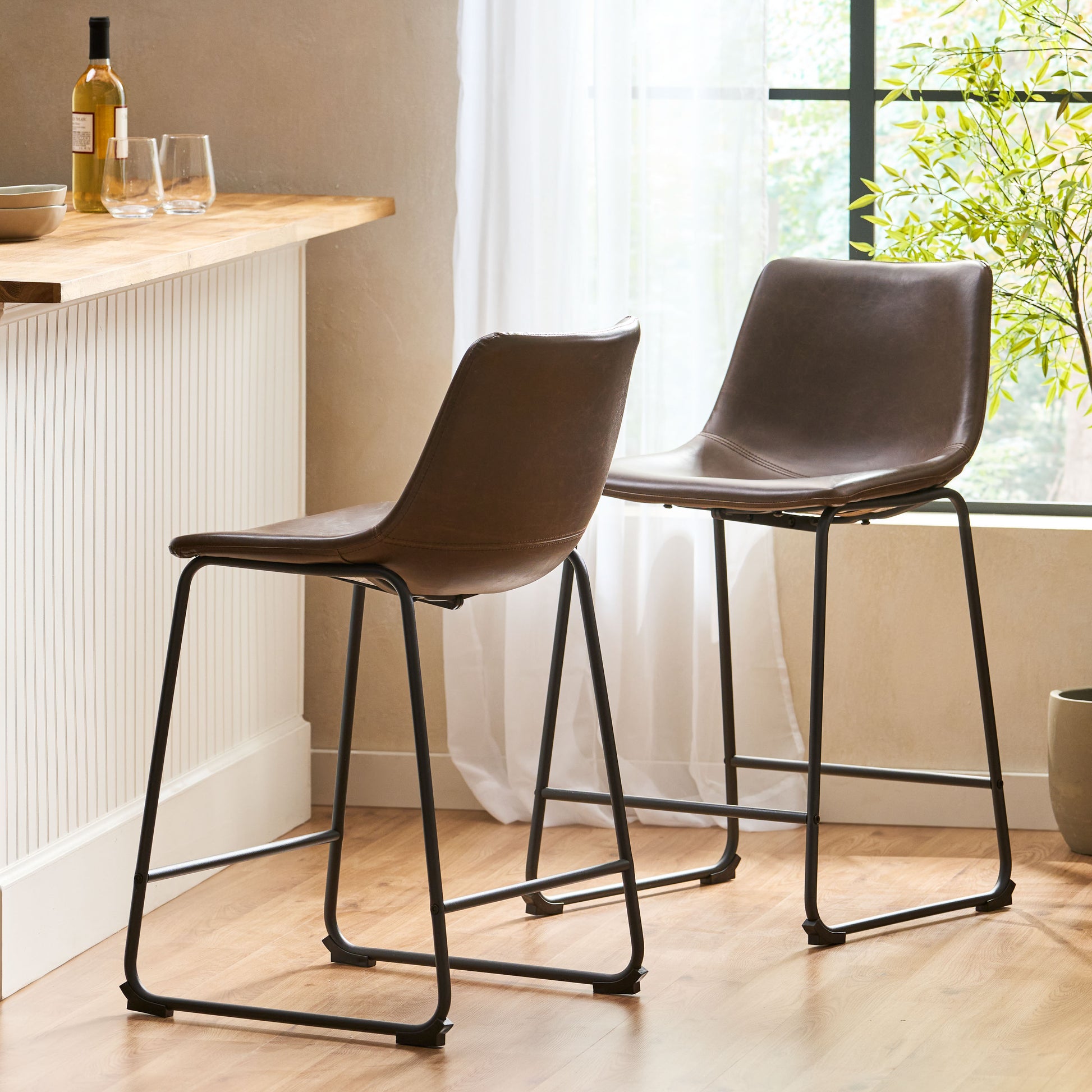 Vintage Brown PU Counter Stools for Kitchen Dining Room