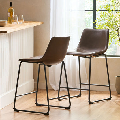 Vintage Brown PU Counter Stools for Kitchen Dining Room