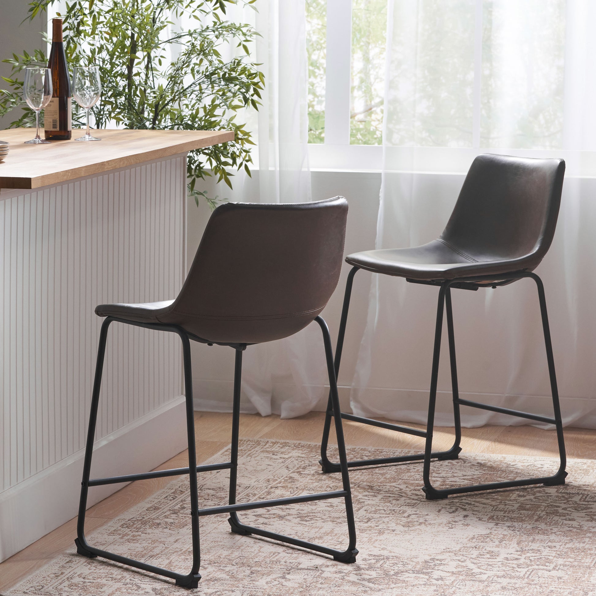 Vintage Brown PU Counter Stools for Kitchen Dining Room