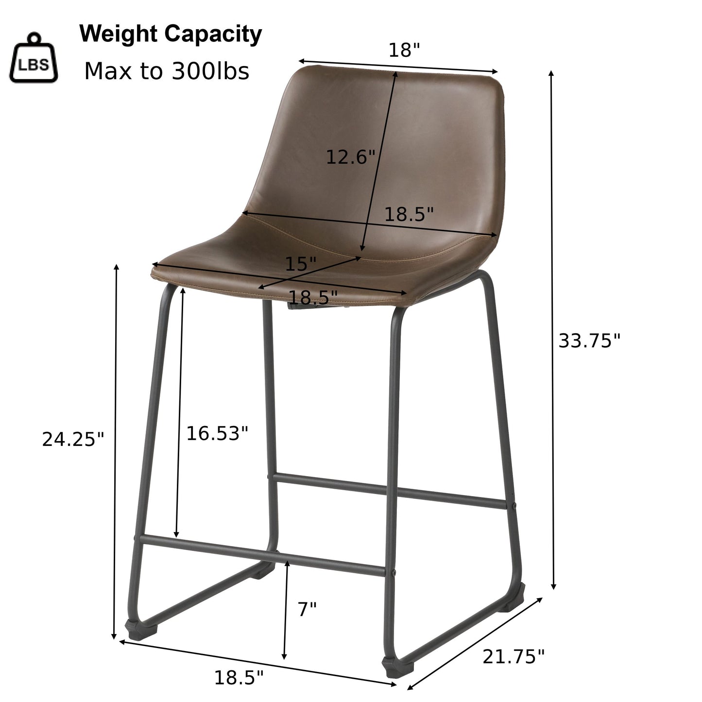 Vintage Brown PU Counter Stools for Kitchen Dining Room