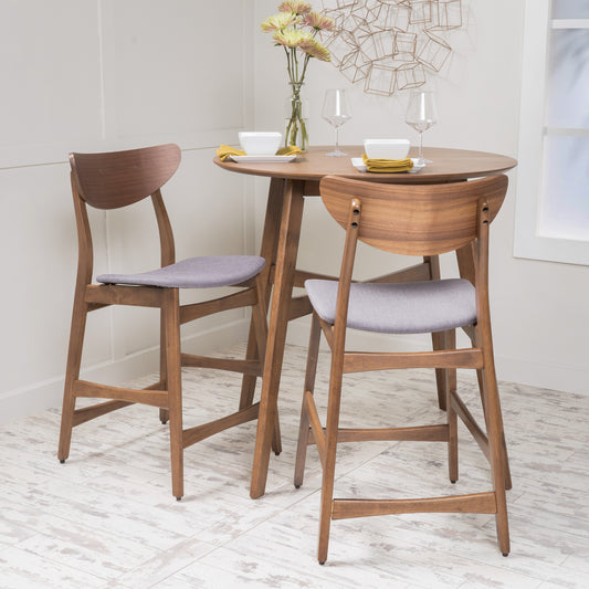 Dark Grey Fabric Bar Stool Set for Kitchen Storage Dining Room