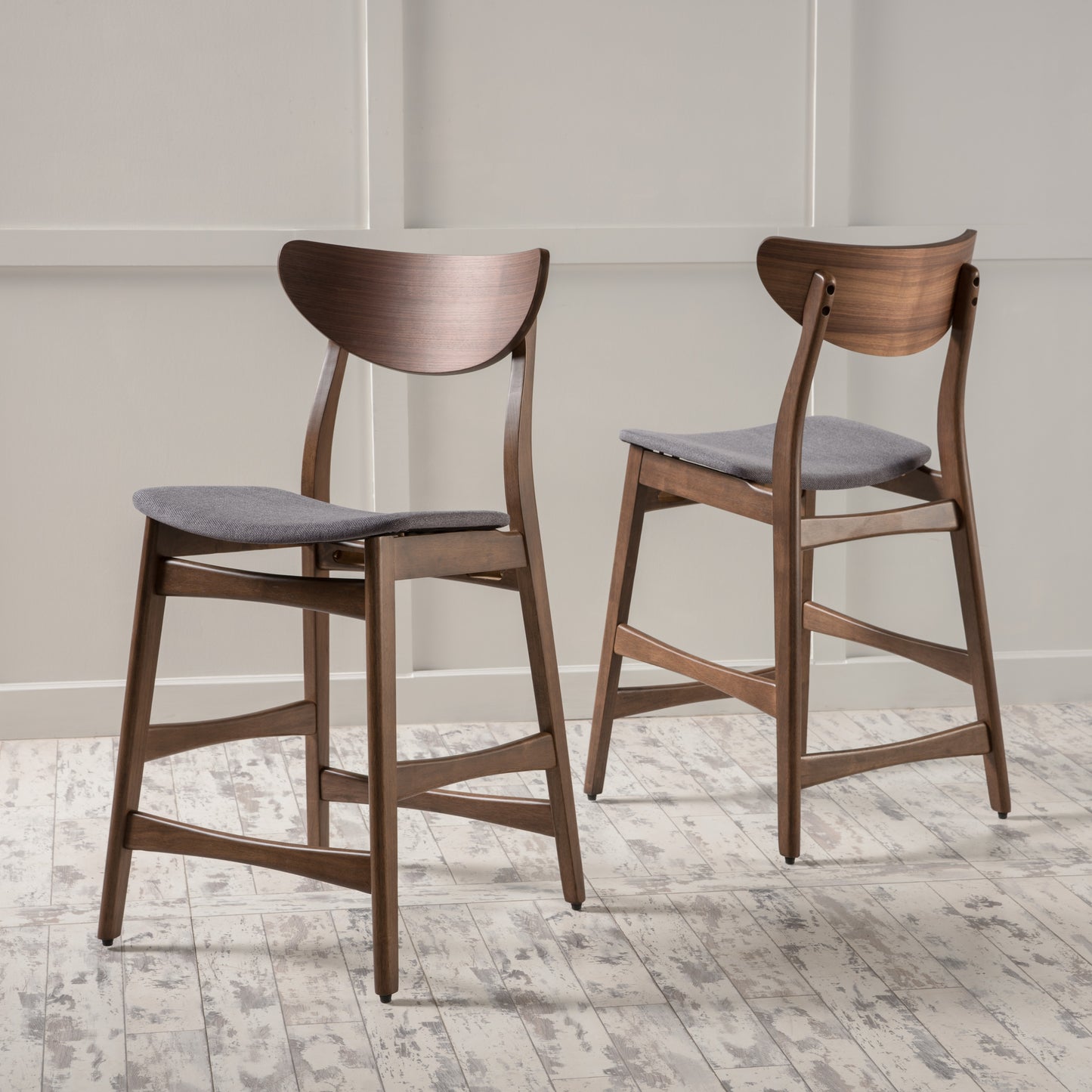 Dark Grey Fabric Bar Stool Set for Kitchen Storage Dining Room