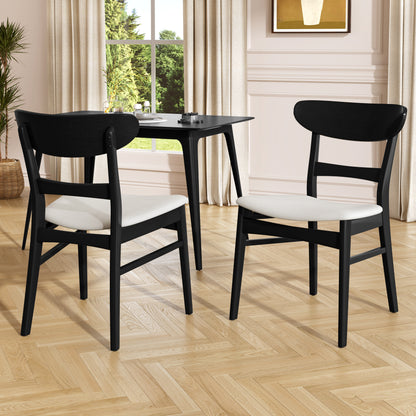 Set of 2 Upholstered Dining Chairs - Black & Beige
