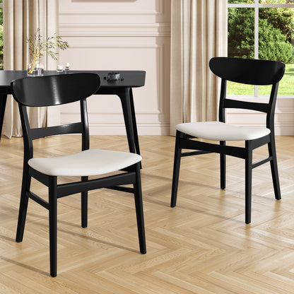 [Video] Set of 2 Dining Chairs - Upholstered Seat, Rubberwood Legs, Black + Light beige(same sku: 58915.00LBEBLK)