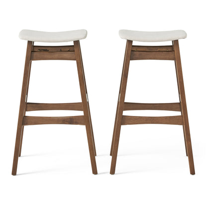 Light Beige Fabric Bar Stool Set for Kitchen Dining Room