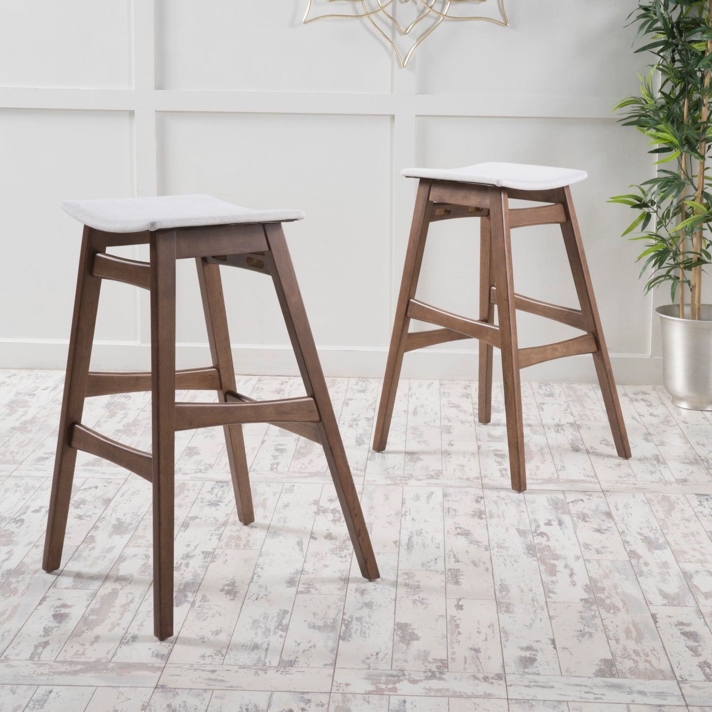 Light Beige Fabric Bar Stool Set for Kitchen Dining Room