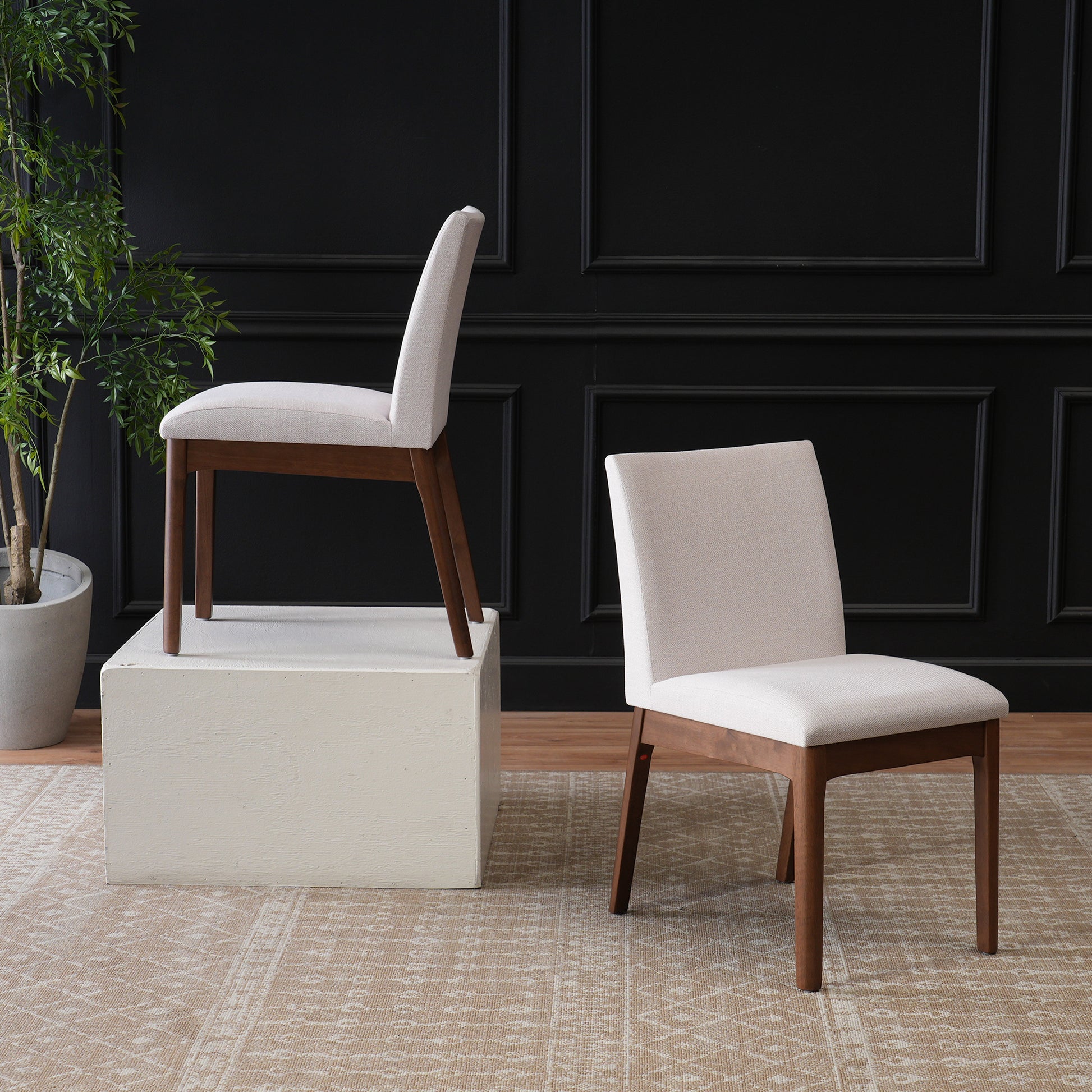 Light Beige Walnut Dining Chairs - Set of 2